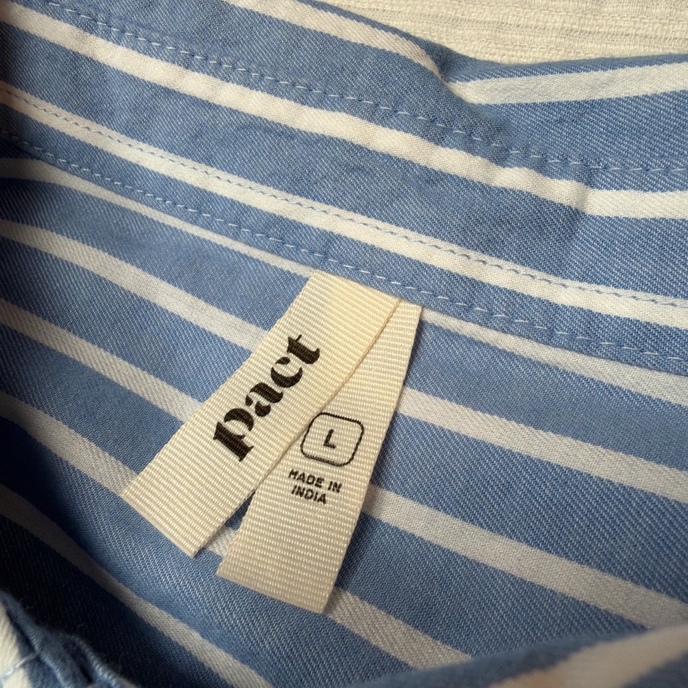 Pact Women L Sunset Lightweight Striped Blue Sleeveless Shirtdress w Pockets - Picture 5 of 9